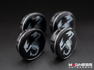 FIAT 500 Center Caps - Black w/ Silver Scorpion